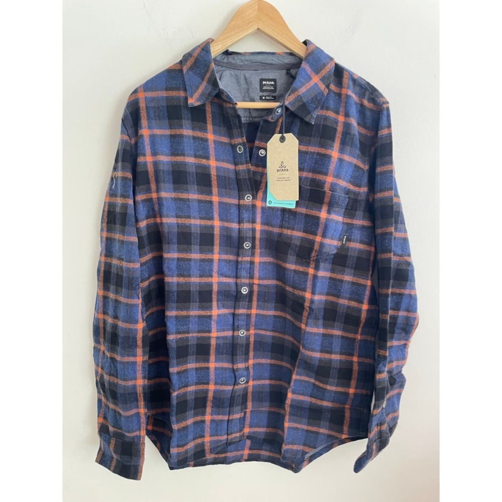 prAna NEW Golden Canyon Flannel Rich Sapphire Plaid Snap Front Women's Shirt Sm